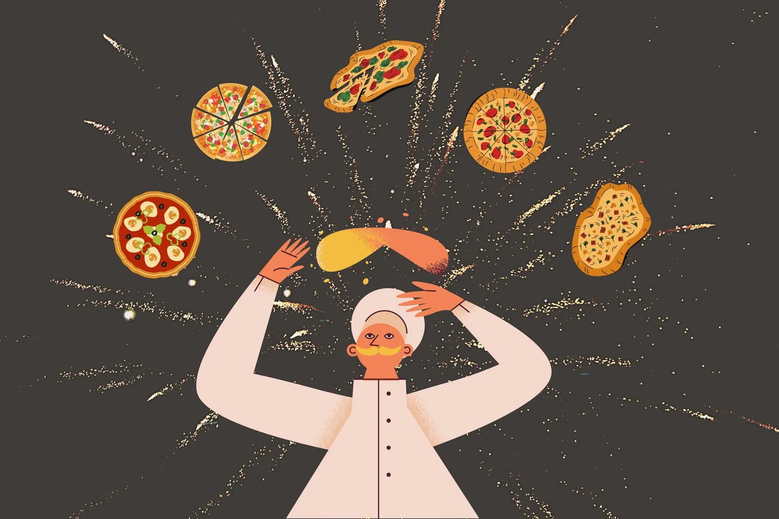 Chef tossing pizza dough illustration